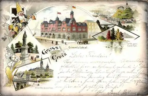 Litho Greiz im Vogtland, Grimm's Lokal, Residenzschloss, Park