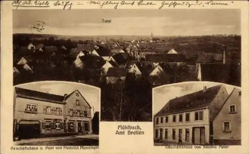 Ak Mühlbach Eppingen in Baden, Geschäftshaus Heinrich Monninger, Salomo Meier, Totalansicht