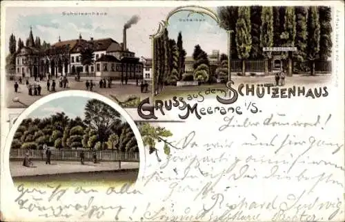 Litho Meerane in Sachsen, Schützenhaus, Bergkeller, Scheibenstand