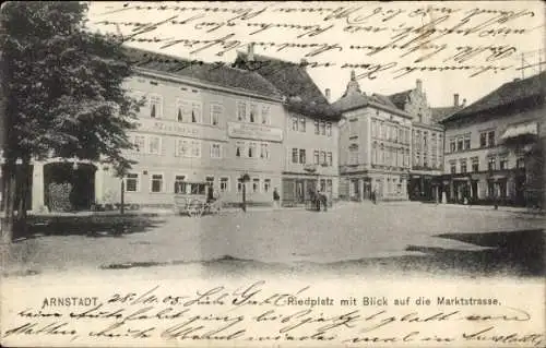 Ak Arnstadt in Thüringen, Riedplatz, Marktstraße, Zur Sonne, Geschäfte