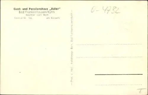 Ak Bad Frankenhausen am Kyffhäuser Thüringen, Gasthaus zum Adler, Kyffhäuser-Denkmal