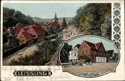 Ak Leißling Weißenfels an der Saale, Gasthaus, Blick auf den Ort