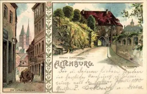 Litho Altenburg in Thüringen, Die roten Spitzen, hinteres Schlosstor