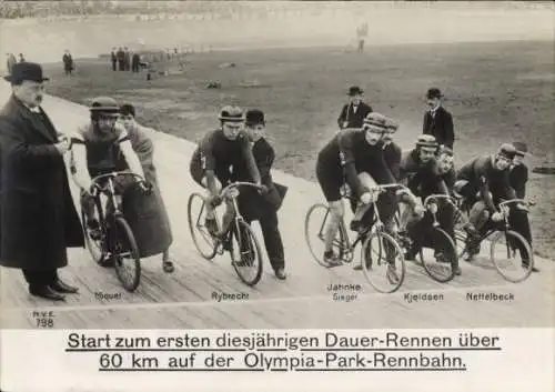 Ak Dauer-Rennen über 60 km auf der Olympia-Park-Rennbahn, Radrennen, Nettelbeck, Jahnke