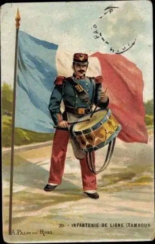 Ak Französische Armee, Infanterie de Ligne, Trommler, Flagge