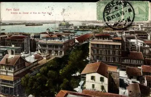 Ak Port Said Ägypten, Kanaleingang und Blick auf Port Said