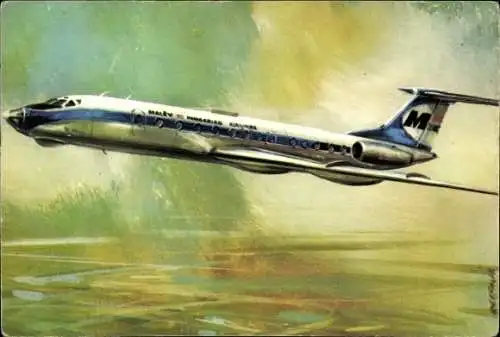 Künstler Ak Tupoljev TU 134, 1969, Ungarisches Passagierflugzeug, Malev Airlines