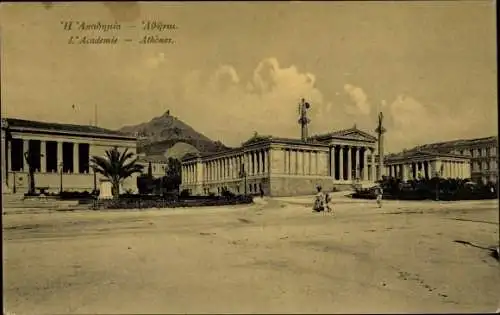 Ak Athen Griechenland, L'Academie, Straßenpartie mit Blick auf Akademie