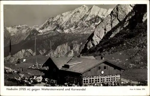 Ak Tirol, Hochalm gegen Wettersteinwand und Karwendel