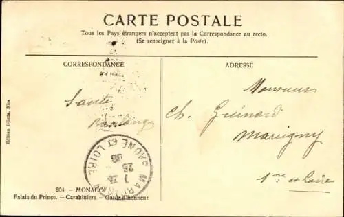Ak Monte Carlo Monaco, Fürstenpalast, Karabiner, Ehrengarde