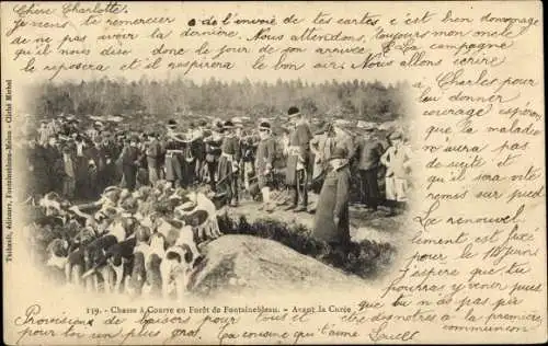 Ak Jagd im Wald von Dreux, Jagdgesellschaft, Hundemeute