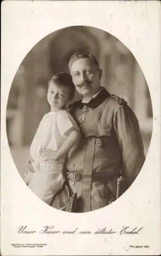 Ak Kaiser Wilhelm II. und sein ältester Enkel, Prinz Wilhelm von Preußen, Portrait