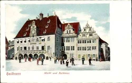 Ak Heilbronn am Neckar, Markt, Rathaus, Uhr