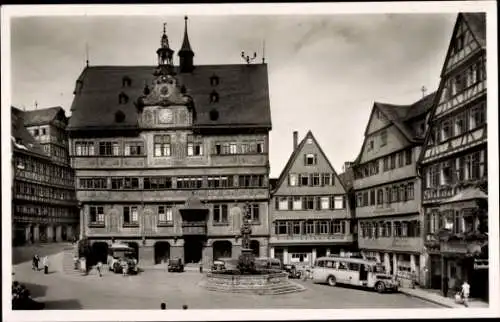 Ak Tübingen am Neckar, Marktplatz, Rathaus, Brunnen, Bus