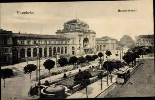 Ak Mannheim in Baden, Hauptbahnhof, Straßenbahn