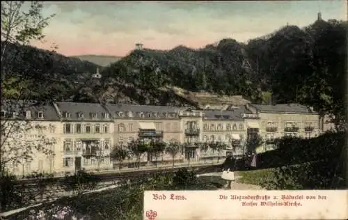 Ak Bad Ems an der Lahn, Blick von der Kaiser Wilhelm-Kirche, Alexanderstraße, Bäderlei