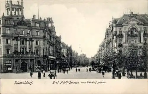 Ak Düsseldorf am Rhein, Graf Adolf-Straße vom Bahnhof gesehen, Hotel Hansa, Hotel Bristol