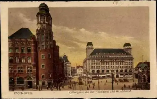 Ak Essen im Ruhrgebiet, Kettwigerstraße, Hauptpost, Handelshof, Straßenbahn