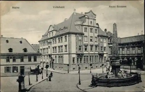 Ak Mainz am Rhein, Volksbank, Neuer Brunnen
