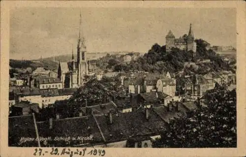 Ak Mylau Reichenbach im Vogtland, Schloss, Kirche, Panorama