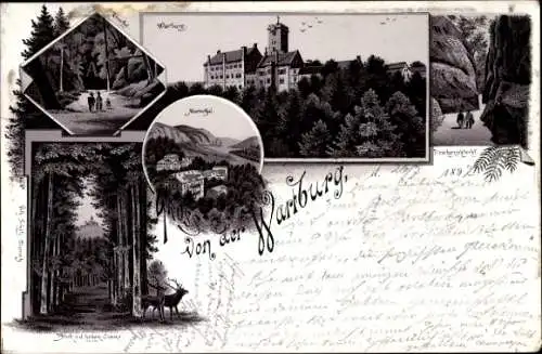 Litho Lutherstadt Eisenach in Thüringen, Wartburg, Mariental, Drachenschlucht