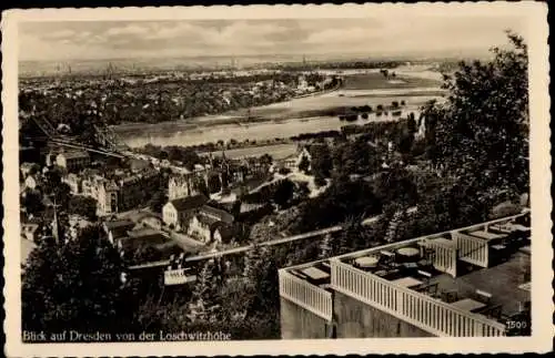 Ak Dresden Loschwitz, Blick von den Loschwitzhöhe auf die Stadt, Schwebebahn