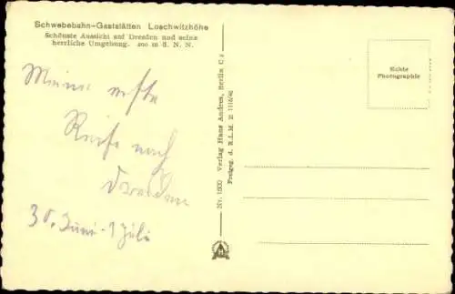 Ak Dresden Loschwitz, Blick von den Loschwitzhöhe auf die Stadt, Schwebebahn