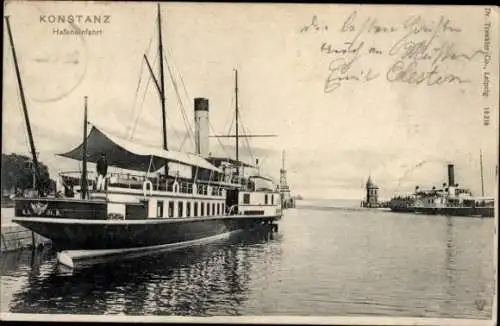 Ak Konstanz am Bodensee, Hafeneinfahrt, Dampfschiffe