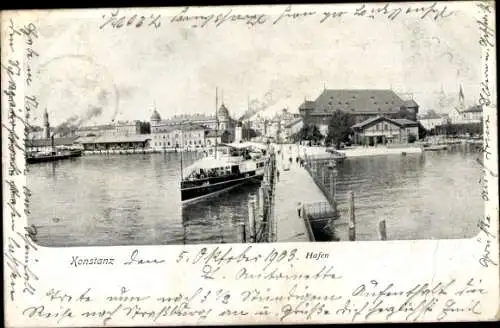 Ak Konstanz am Bodensee, Hafen, Dampfschiffe