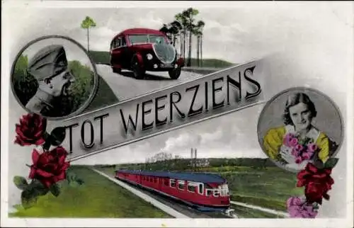 Ak Niederländische Eisenbahn, Soldat, Soldatenliebe, Auto