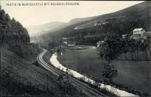 Ak Manebach Ilmenau in Thüringen, Partie im Manebachtal mit Waldschlösschen