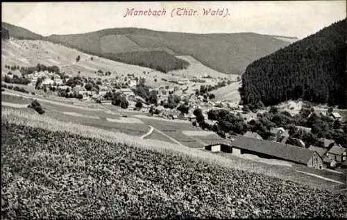 Ak Manebach Ilmenau Thüringer Wald, Gesamtansicht der Stadt