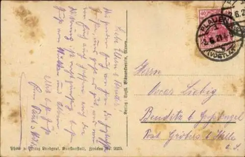 Ak Plauen im Vogtland, Bismarck Haus und Säule auf dem Kemmler