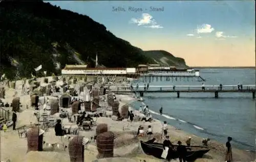 Ak Ostseebad Sellin auf Rügen, Strand, Strandkörbe