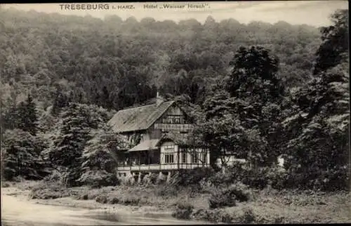 Ak Treseburg Thale im Harz, Hotel Weißer Hirsch, Fachwerkhaus