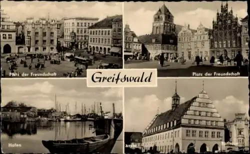Ak Hansestadt Greifswald, Platz der Freundschaft, Hafen, Rathaus