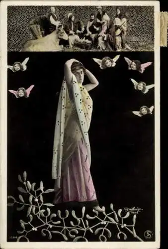 Ak Standportrait einer Variete-Künstlerin, Misteln