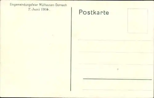 Künstler Ak Becker, Dornach Mulhouse Mülhausen Elsass Haut Rhin, Eingemeindungsfeier 1914, Römer