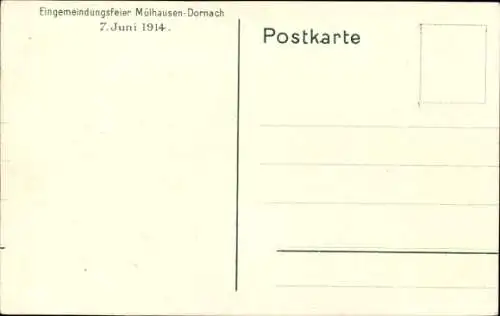 Künstler Ak Becker, Dornach Mulhouse Mülhausen Elsass Haut Rhin, Eingemeindungsfeier 1914, Hunnen