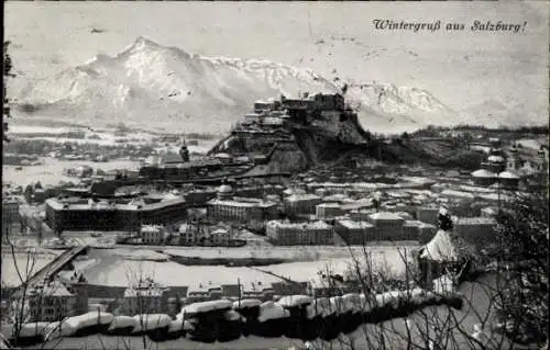 Ak Salzburg in Österreich, Festung Hohensalzburg, Panorama, Winter