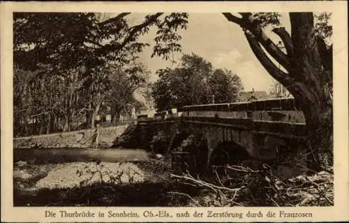 Ak Cernay Sennheim Elsass Haut Rhin, Thurbrücke, nach der Zerstörung durch die Franzosen