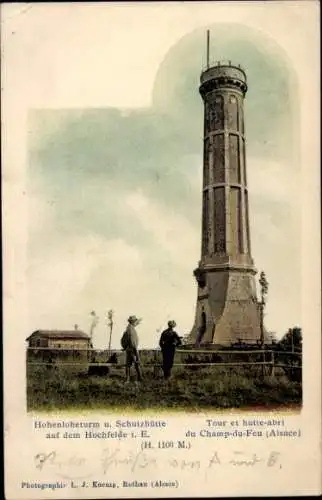 Ak Berg Hochfeld Champ du Feu Vogesen Elsass Bas Rhin, Hohenloheturm, Schutzhütte