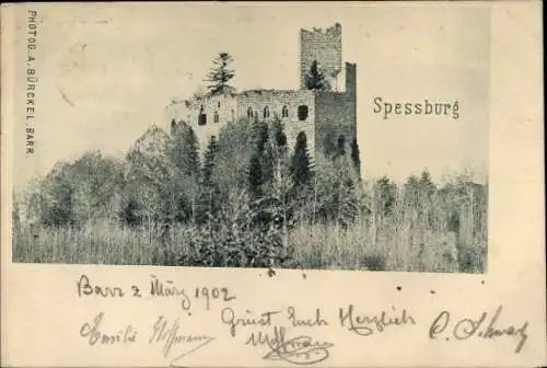 Ak Andlau Elsass Bas Rhin, Burgruine Spesburg
