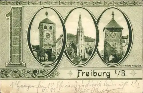 Jahreszahlen Passepartout Ak Freiburg Breisgau, 1900, Tore, Kirche
