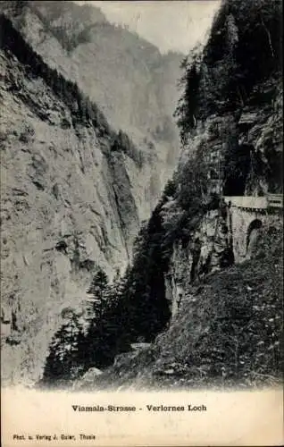 Ak Zillis Reischen Viamala Kt. Graubünden, Viamala-Straße, Verlornes Loch