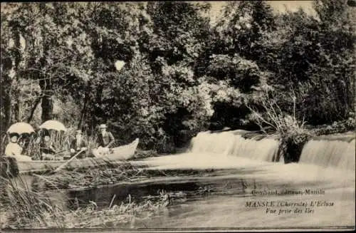 Ak Mansle Charente, Schleuse, Vue prise des Iles, Ruderboot