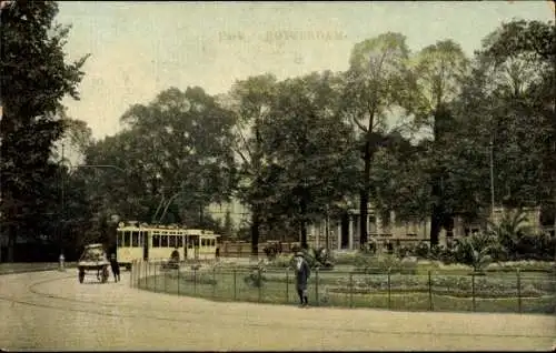 Ak Rotterdam Südholland Niederlande, Park, Straßenbahn