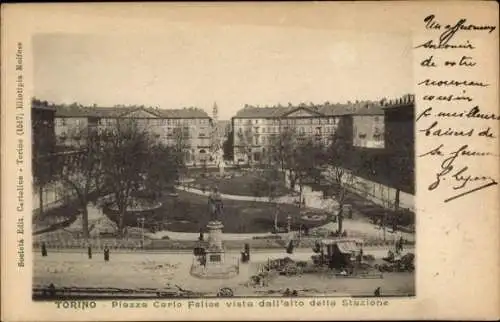 Ak Torino Turin Piemonte, Piazza Carlo Felice vista dall'alto della Stazione