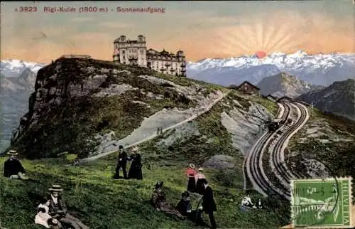 Ak Rigi Kulm Kanton Schwyz, Sonnenaufgang, Bahn, Hotel