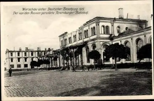 Ak Warszawa Warschau Polen, Bahnhof, Kriegszerstörungen, I. WK